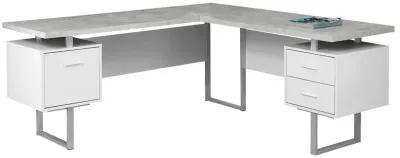 Computer Desk, Home Office, Corner, Left, Right Set-Up, Storage Drawers, 70"L, L Shape, Work, Laptop, Metal, Laminate, Grey, White, Contemporary, Modern