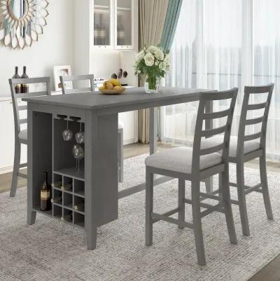 5-Piece Multi-Functional Rubberwood Counter Height Dining Set With Padded Chairs