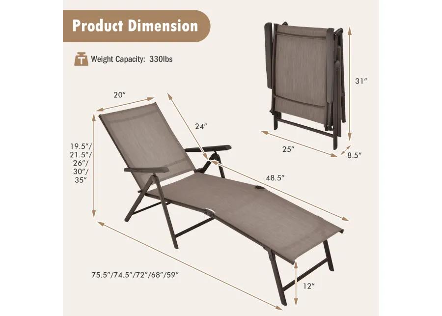 Patio Foldable Chaise Lounge Chair with Backrest and Footrest