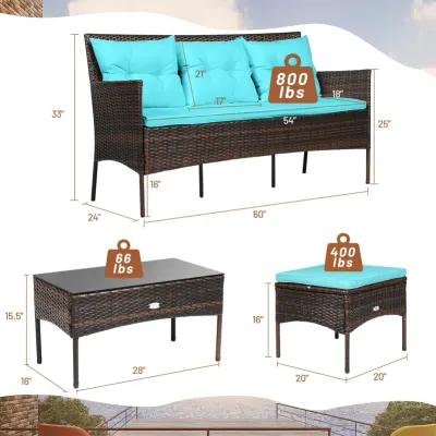 3 Pieces Patio Furniture Sectional Set with 5 Cozy Cushions