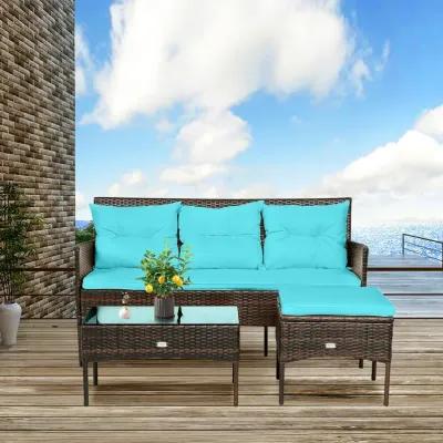 3 Pieces Patio Furniture Sectional Set with 5 Cozy Cushions