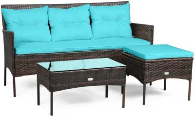 3 Pieces Patio Furniture Sectional Set with 5 Cozy Cushions