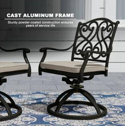 Mondawe 2-Piece Cast Aluminum Patio Dining Swivel Chair Set with Thick Olefin Cushions and 360� Rockers