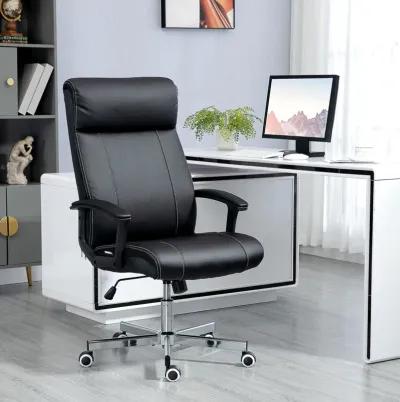 Black Office Seating: PU Leather Desk Chair with 360° Swivel & Adjustable Height