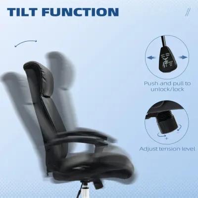 Black Office Seating: PU Leather Desk Chair with 360° Swivel & Adjustable Height