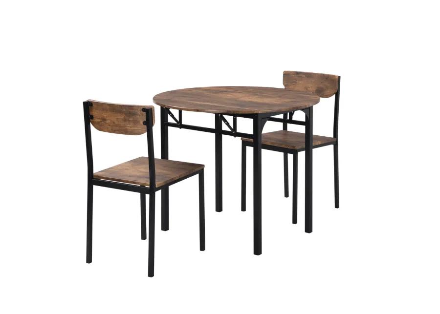 3-Piece Dining Set with Drop Leaf and 2 Chairs