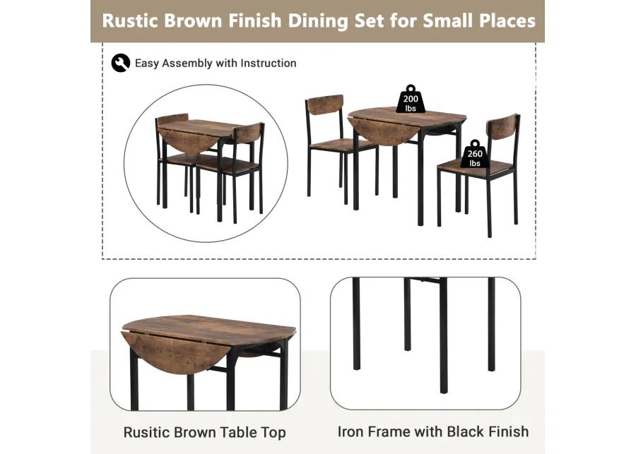 3-Piece Dining Set with Drop Leaf and 2 Chairs