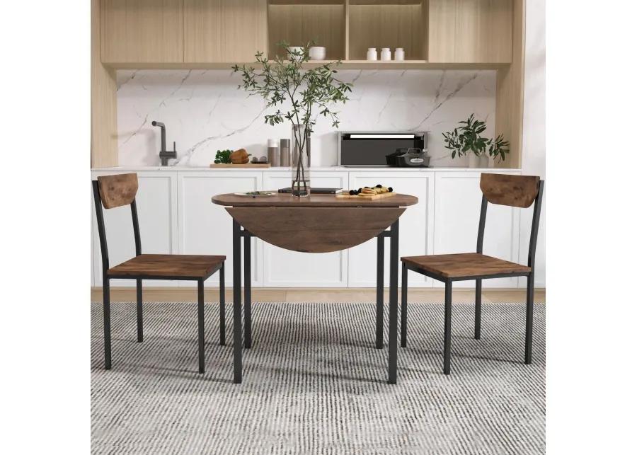 3-Piece Dining Set with Drop Leaf and 2 Chairs