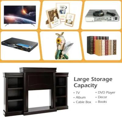 Hivvago 70 Inch Modern Fireplace Media Entertainment Center with Bookcase-Brown