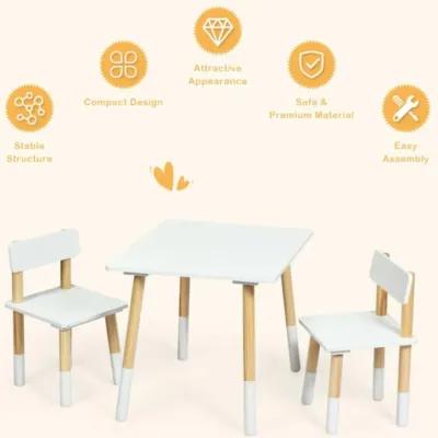 Hivvago Kids Wooden Table and 2 Chairs Set-White