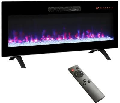 MONDAWE 36 Inch Recessed Ultra Thin Tempered Glass Front Wall Mounted Electric Fireplace With Remote And Multi Color Flame & Emberbed, LED Light Heater