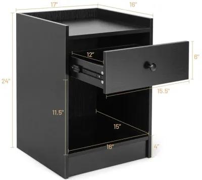 Set of 2 Nightstand with Drawer Cabinet End Side Table Raised Top