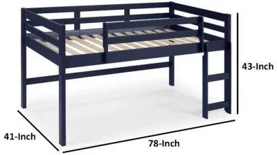 Twin Loft Bed with Wooden Frame and Reversible Ladder, Blue-Benzara