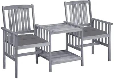 vidaXL Patio Chairs with Tea Table and Cushions Solid Acacia Wood