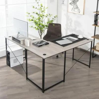 Hivvago 95 Inch 2-Person L-Shaped Long Reversible Computer Desk with Monitor Stand