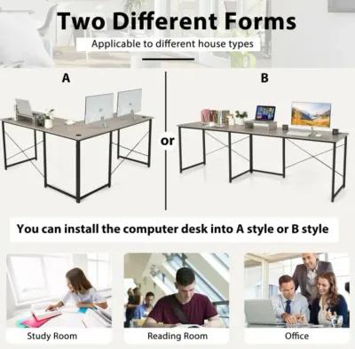 Hivvago 95 Inch 2-Person L-Shaped Long Reversible Computer Desk with Monitor Stand