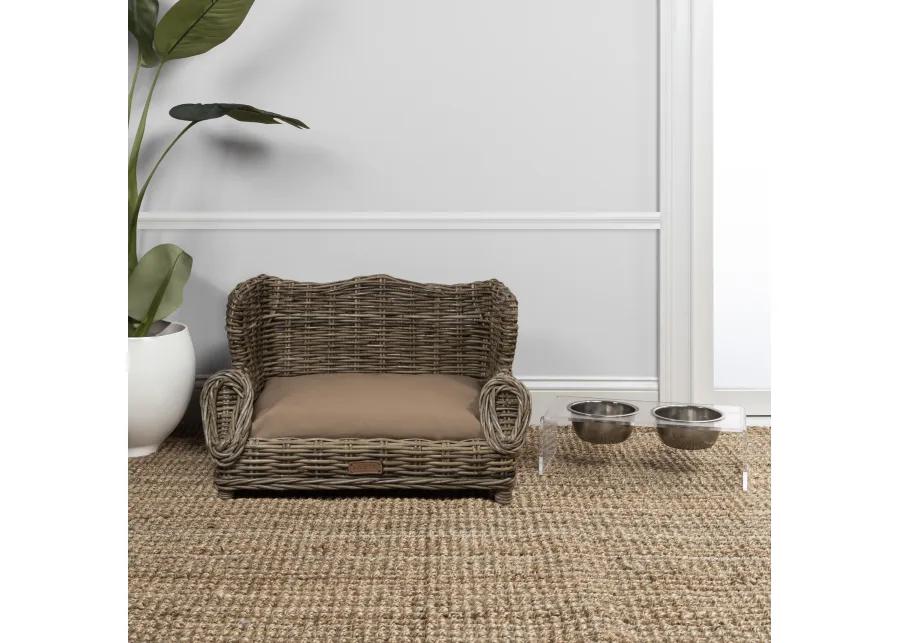 Classic 27.5" x 18" Mediterranean Handwoven Rattan Dog Daybed with Machine-Washable Cushion, Kubu Gray