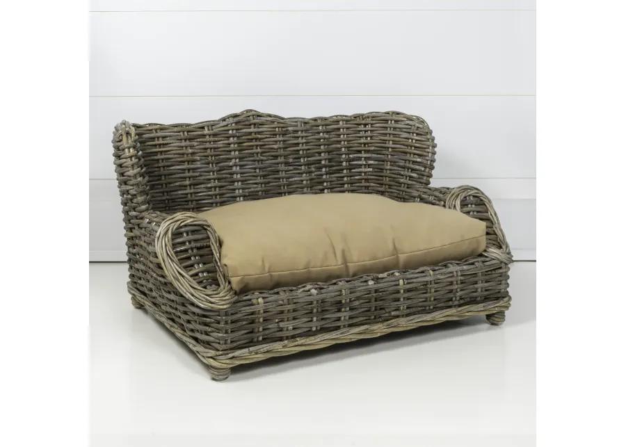 Classic 27.5" x 18" Mediterranean Handwoven Rattan Dog Daybed with Machine-Washable Cushion, Kubu Gray