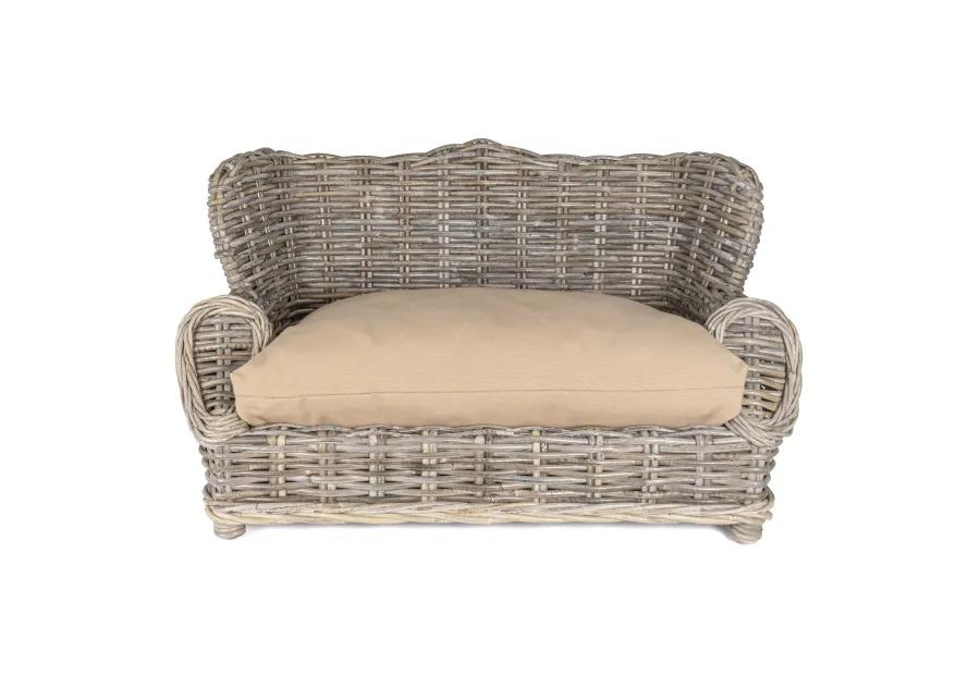 Classic 27.5" x 18" Mediterranean Handwoven Rattan Dog Daybed with Machine-Washable Cushion, Kubu Gray