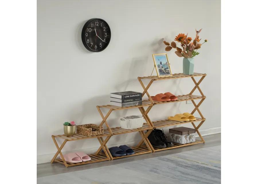 Bamboo Foldable Shoe Rack, Free Standing Shoe Organizer Storage Rack, 2 Tier