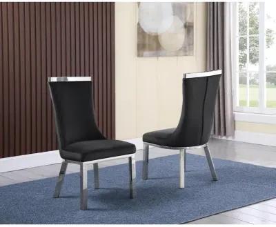 Upholstered dining chiars set of 2 in Black velvet fabric with stainless steel base