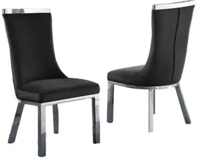 Upholstered dining chiars set of 2 in Black velvet fabric with stainless steel base