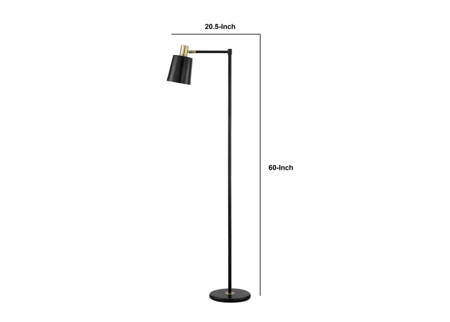 Tubular Metal Floor Lamp with Horn Style Shade, Black-Benzara