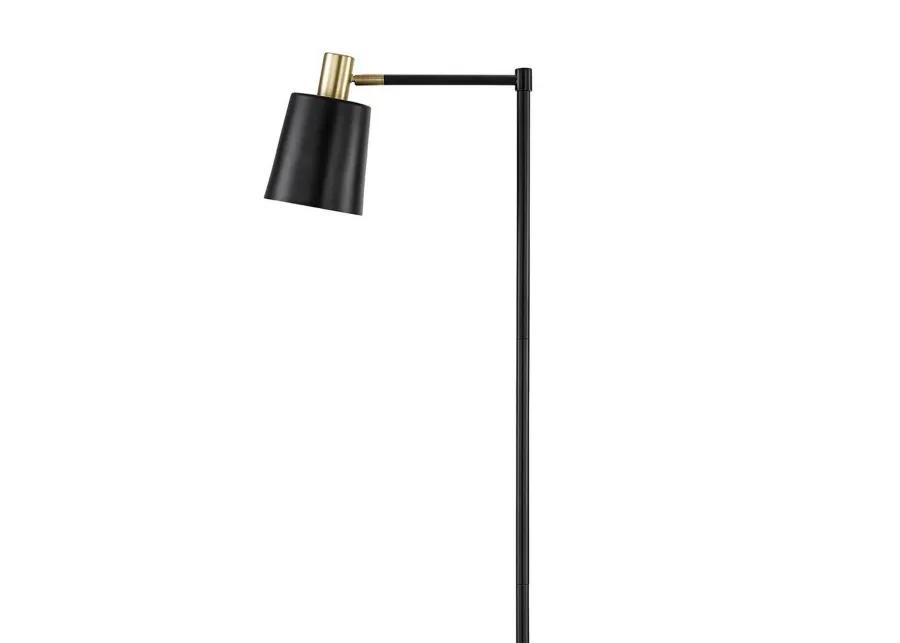 Tubular Metal Floor Lamp with Horn Style Shade, Black-Benzara