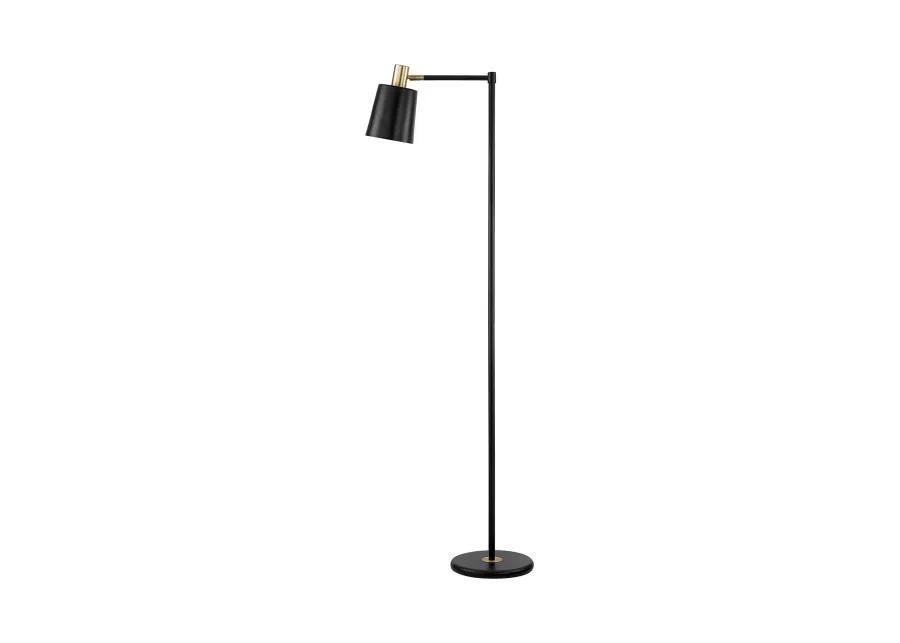 Tubular Metal Floor Lamp with Horn Style Shade, Black-Benzara