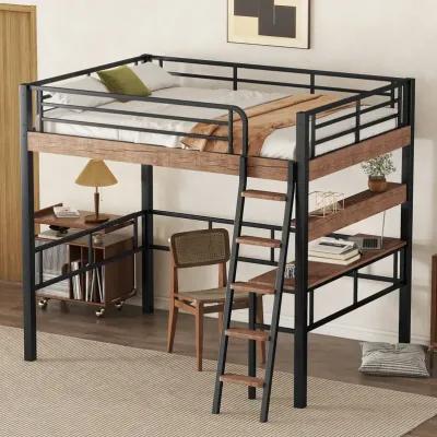 Merax Metal Frame Loft Bed with Desk  and Ladder