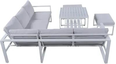 Industrial Style Outdoor Sofa Combination Set With 2 Love Sofa, 1 Single Sofa, 1 Table, 2 Bench