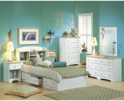 Twin Size Mates Platform Bed in White/Maple with 2 Storage Drawers