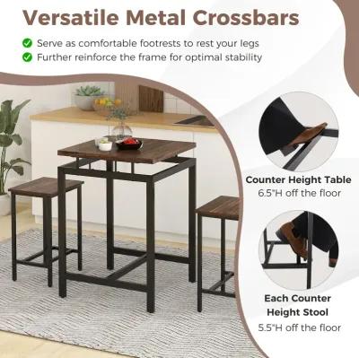 3 Pieces Pub Dining Table Set with Floating Tabletop and Footrest