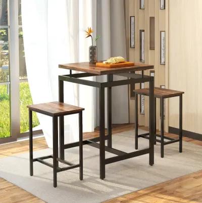 3 Pieces Pub Dining Table Set with Floating Tabletop and Footrest