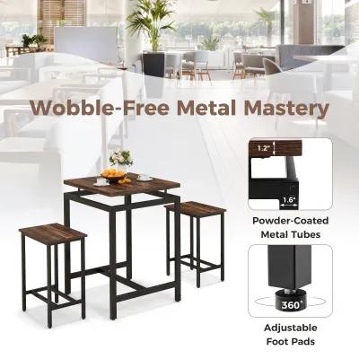 3 Pieces Pub Dining Table Set with Floating Tabletop and Footrest