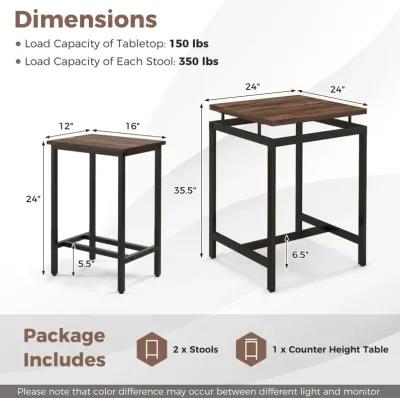 3 Pieces Pub Dining Table Set with Floating Tabletop and Footrest