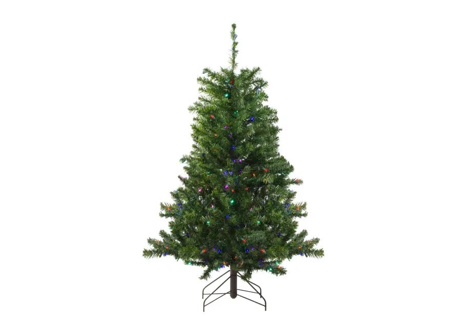 4' Pre-Lit Medium Canadian Pine Artificial Christmas Tree  Multicolor LED Lights