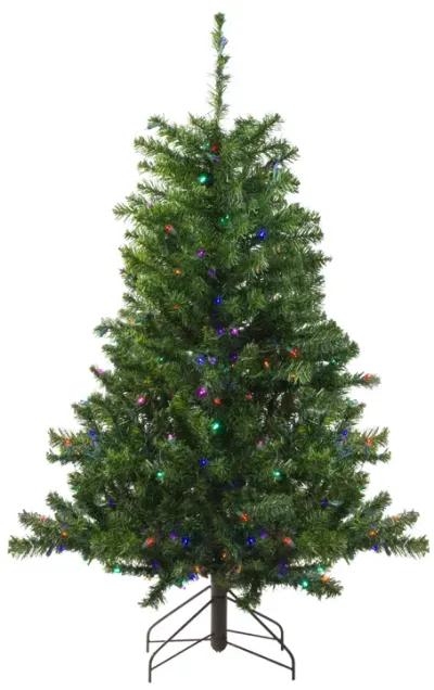 4' Pre-Lit Medium Canadian Pine Artificial Christmas Tree  Multicolor LED Lights