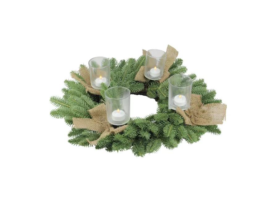 Green and Brown Pine Artificial Christmas Wreath with Candle Holder - 21-Inch  Unlit