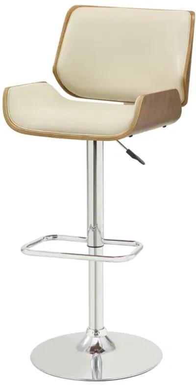 Contemporary Small Back Adjustable Bar Height Stool, Cream & Walnut Brown-Benzara