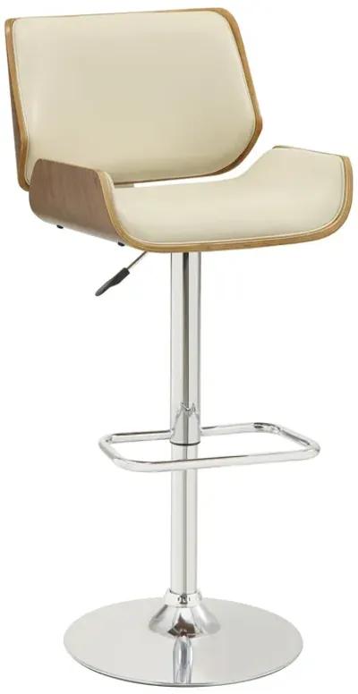 Contemporary Small Back Adjustable Bar Height Stool, Cream & Walnut Brown-Benzara