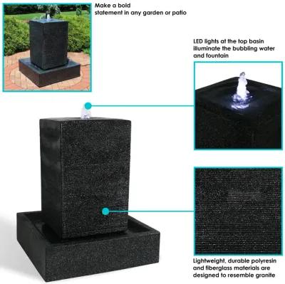 Sunnydaze Large Pillar Outdoor Water Fountain with LED Lights - 40 in