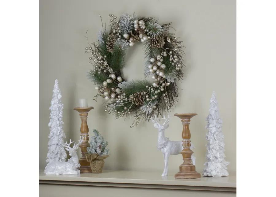 Acorn and Pine Cone Flocked Pine Needle Artificial Christmas Wreath - 22-Inch  Unlit