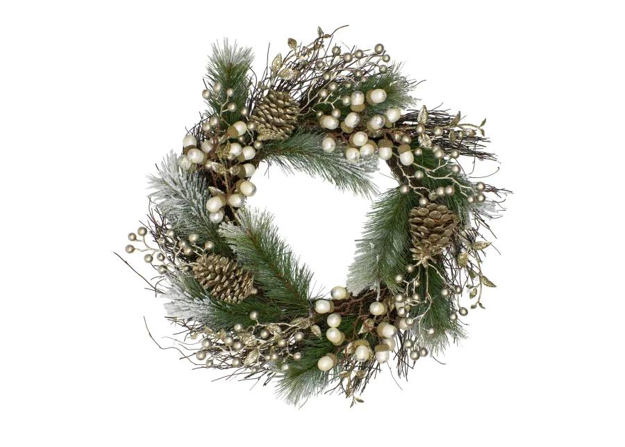 Acorn and Pine Cone Flocked Pine Needle Artificial Christmas Wreath - 22-Inch  Unlit