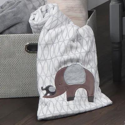 Bedtime Originals Elephant Love Gray/White Fleece Appliqued Baby Blanket