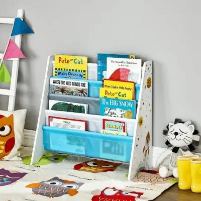 Kids’ Book Organizer Storage Shelf for Playroom, Children’s Room- Blue and Gray