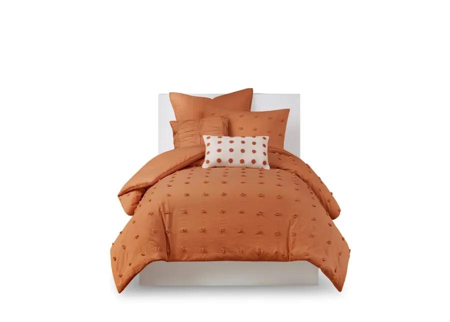 Gracie Mills Mikel Chenille Dot Cotton Jacquard Comforter Set with Euro Shams and Throw Pillows