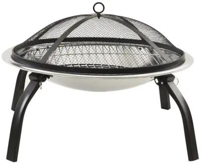 vidaXL 2-in-1 Fire Pit and BBQ with Poker 22"x22"x19.3" Stainless Steel