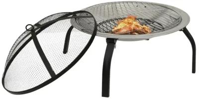 vidaXL 2-in-1 Fire Pit and BBQ with Poker 22"x22"x19.3" Stainless Steel