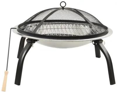 vidaXL 2-in-1 Fire Pit and BBQ with Poker 22"x22"x19.3" Stainless Steel